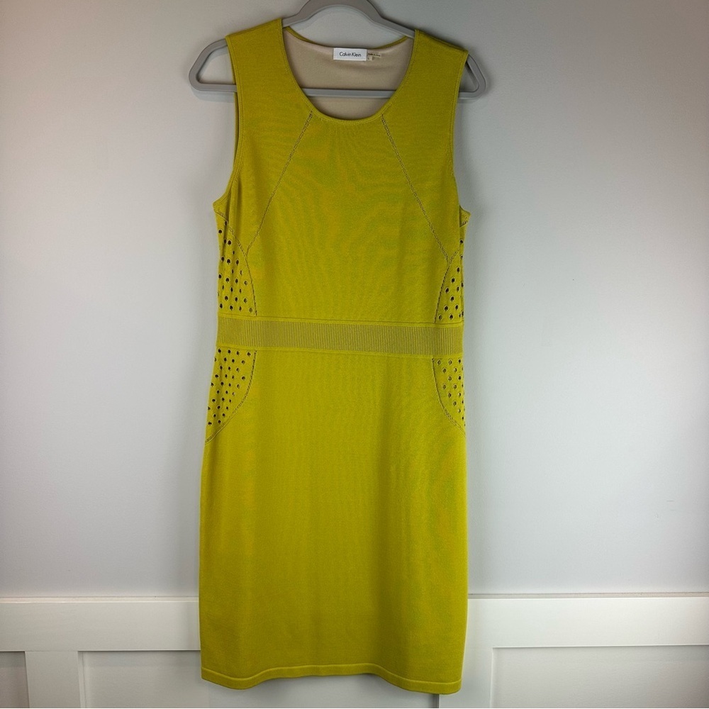 Calvin Klein Yellow Cutout Sleeveless Knit Office Career Workwear Dress Large